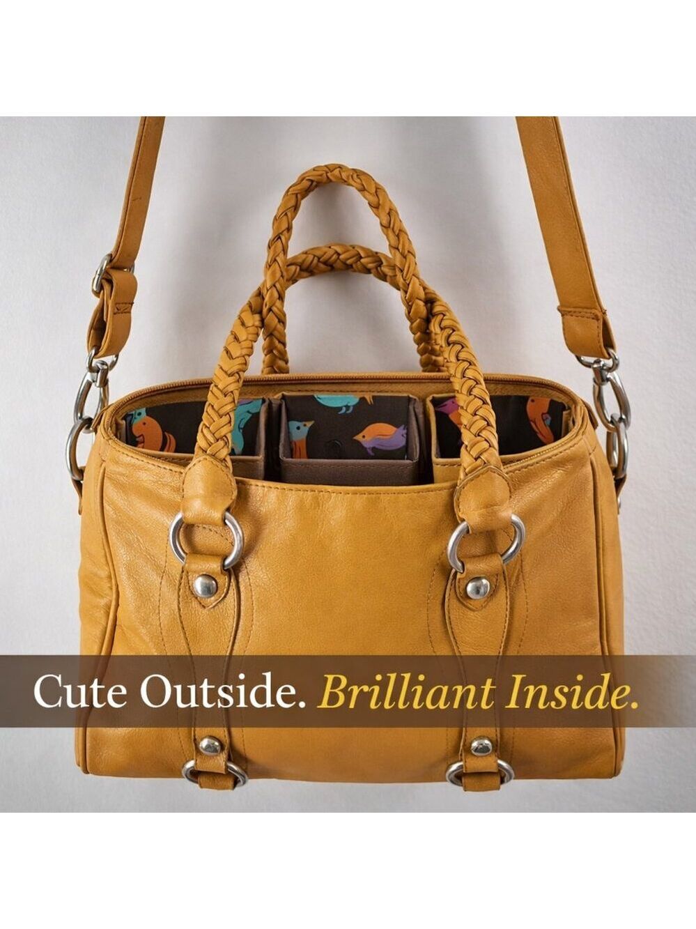 Cheeky Lime Mustard Leather Camera Bag | Braided Handles | Adjustable Dividers